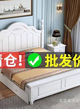 欧式实木双NZB型人床51.8x2米主卧经济1.主m公床出租屋1.2米单人