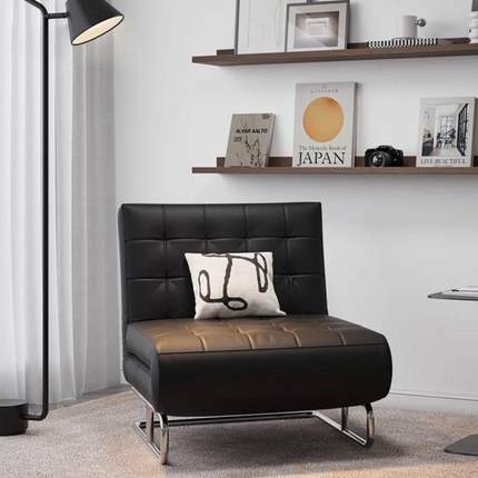 单人沙折叠SSS两用休闲椅坐复卧沙发发床黑色椅阳台躺椅古奶油风