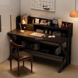 电桌台式 4办 家书桌书架一体学生卧室用习桌子工脑作台长学方形7