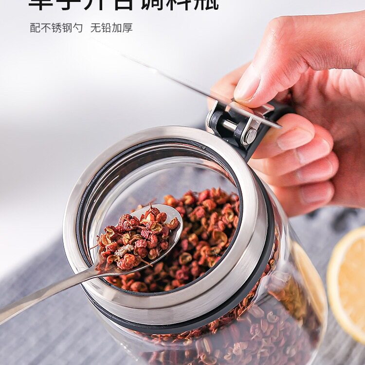 家用厨房带盖防潮玻璃调味罐