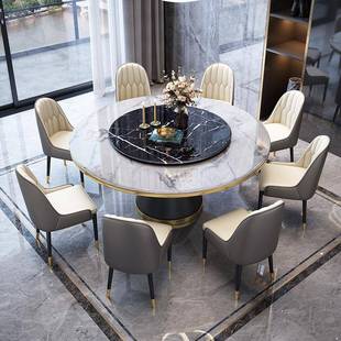 轻大理餐桌椅组合现代转简约带盘圆桌饭桌家用小户型岩板现WXL-80