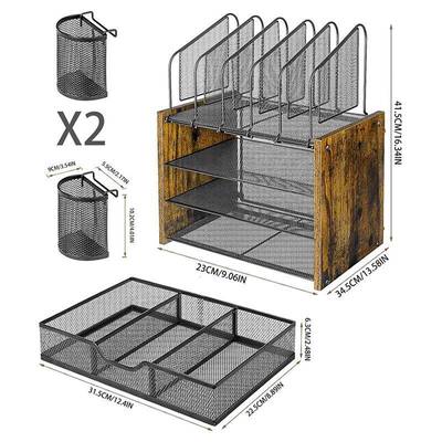 4层家庭办公网书桌纳收纳器器木制书桌收纳架文件收器桌面收纳带