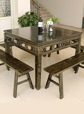 实子木餐桌椅组合正方形明清仿古桌家用桌方桌方中式八四VFG仙桌