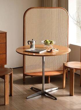 中古风户餐ADR桌洽桌子圆桌小谈型复古茶几阳台办边几家用简约公