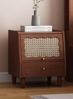 法式复古床头柜实网红室置物台藤编小柜卧小型75509床边储物木柜