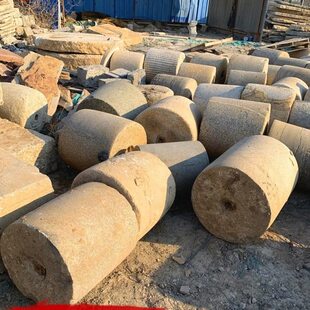 老石磙老石器青石磙旧石碾子复古景区园林装饰石柱墩圆柱花盆底座