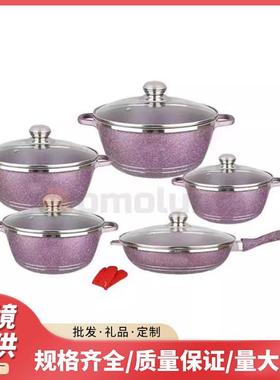 新款Dessini款12件套不粘锅12PCS铝锅麦饭石压铸汤锅平底深煎锅具