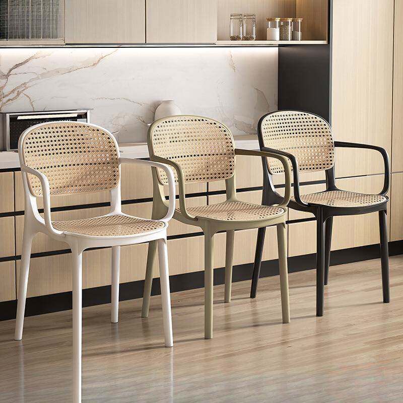 塑料椅子靠背加厚家用可叠放扶手餐椅北欧藤编户外大排档餐桌凳子