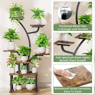 铁艺多层花架落地式绿萝室内装饰置物架客厅带灯阳台盆景架子