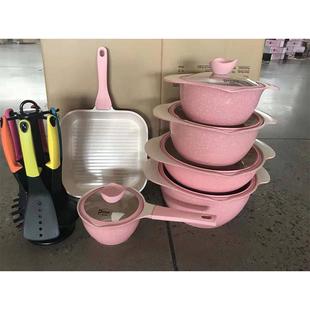 厨房家用dessini玫瑰款18pcs锅具套装rose不粘锅锅具炊具套装