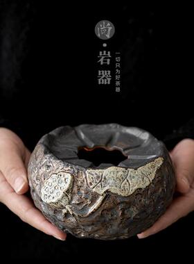 中式鎏金铁釉莲蓬温茶炉粗陶复古蜡烛加热茶台保温底座暖茶恒温器