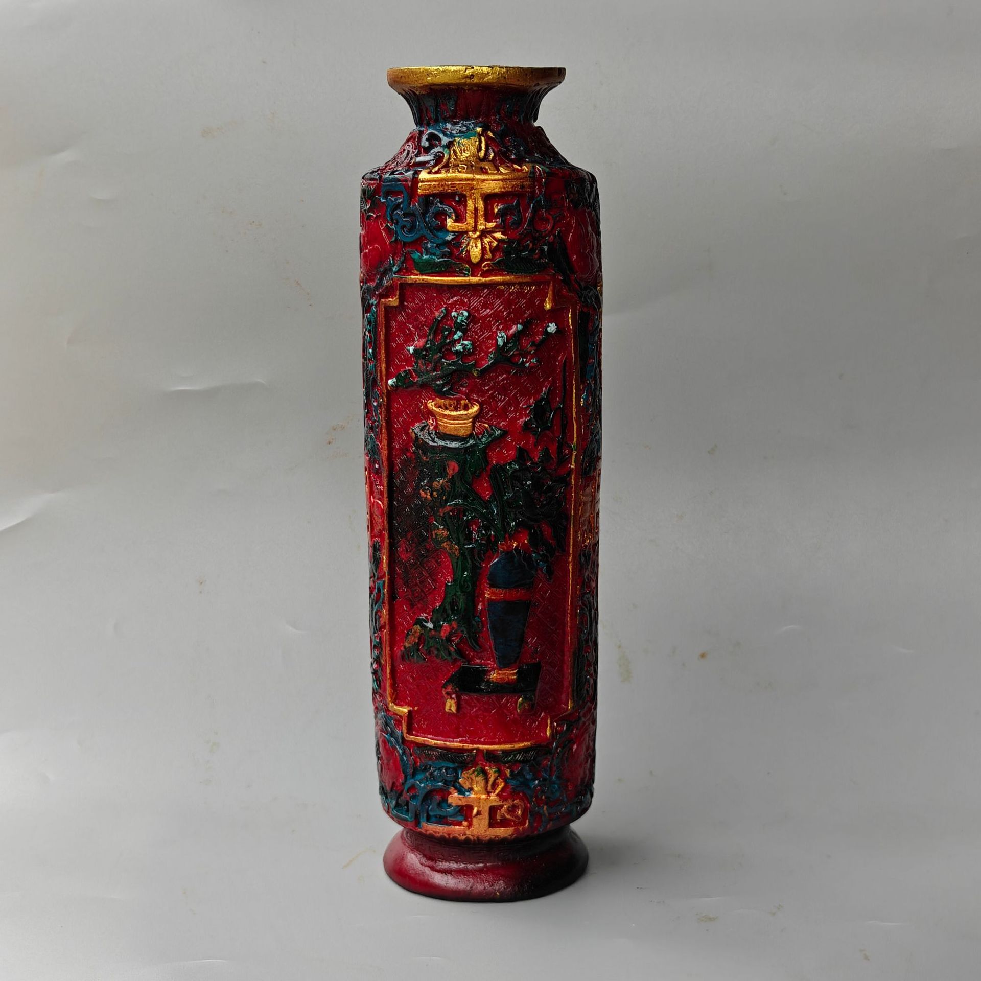 批发仿漆器老货收藏摆件 树脂彩绘花瓶家居办公摆件工艺品