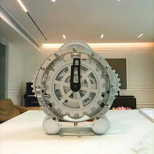 妙刻客厅钟欧式座钟双脚齿轮旋转钟创意钟表时钟不锈钢装饰表