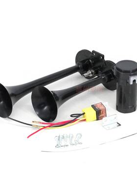 12V黑色双管气喇叭气动压缩电机气泵带继电器汽车卡车高音喇叭