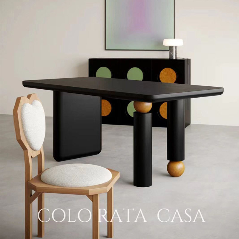 中古风设计师长餐桌圆形创意饭桌个性咖啡桌北欧简约实木艺术长桌