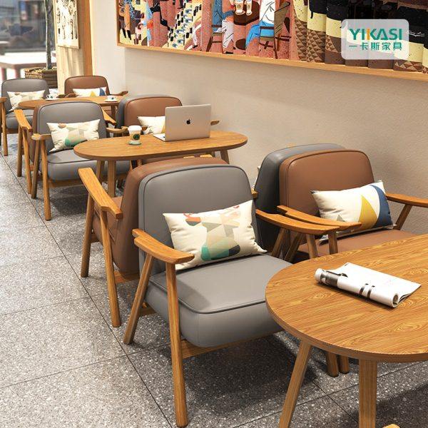 一卡斯咖啡厅甜品店桌椅组合休息区休闲椅子书吧单人实木扶手沙发