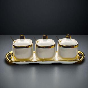 晶鑫餐具陶瓷调料缸套装商用耐高温高档辣椒醋罐带盖北欧简约调味