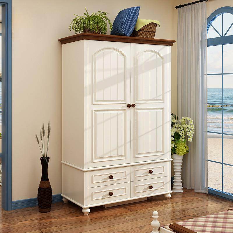 美式乡村实木两门衣柜地中海卧室大空间储物衣柜欧式储物衣橱