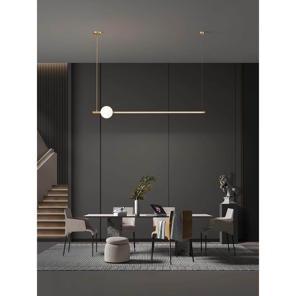 全铜轻奢餐厅吊灯极简餐桌灯现代简约吧台办公室长条灯饰灯具