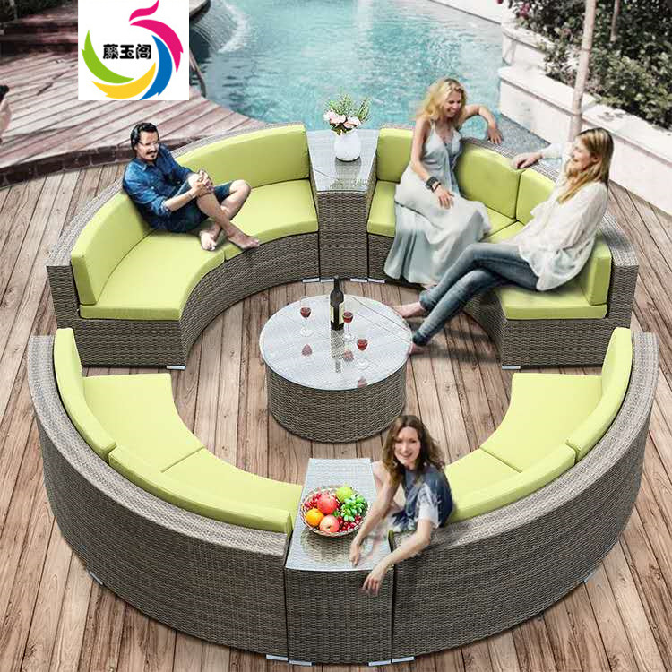 圆形藤沙发户外藤艺沙发半圆形沙发休闲藤编弧形沙发客厅组合家具