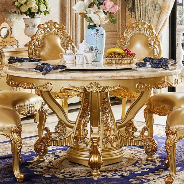 欧式大理石餐桌香槟金色圆桌全实木家用饭桌酒店火锅餐桌椅带转盘,住宅家具,大理石餐桌,淘宝优惠券,粉丝福利购,淘宝优惠卷