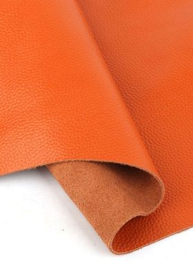 头层牛皮皮料橘黄色真皮皮子2mm厚橙色荔枝纹沙发软包汽车座套