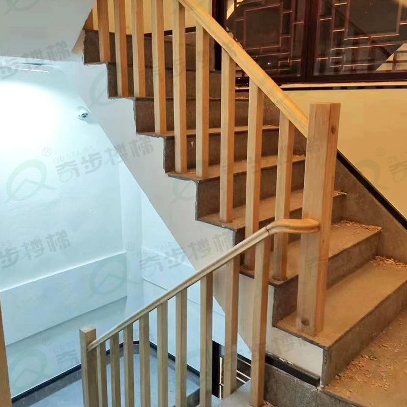 室内实木扶手弯头橡胶木楼梯护栏烤漆成品直销图片