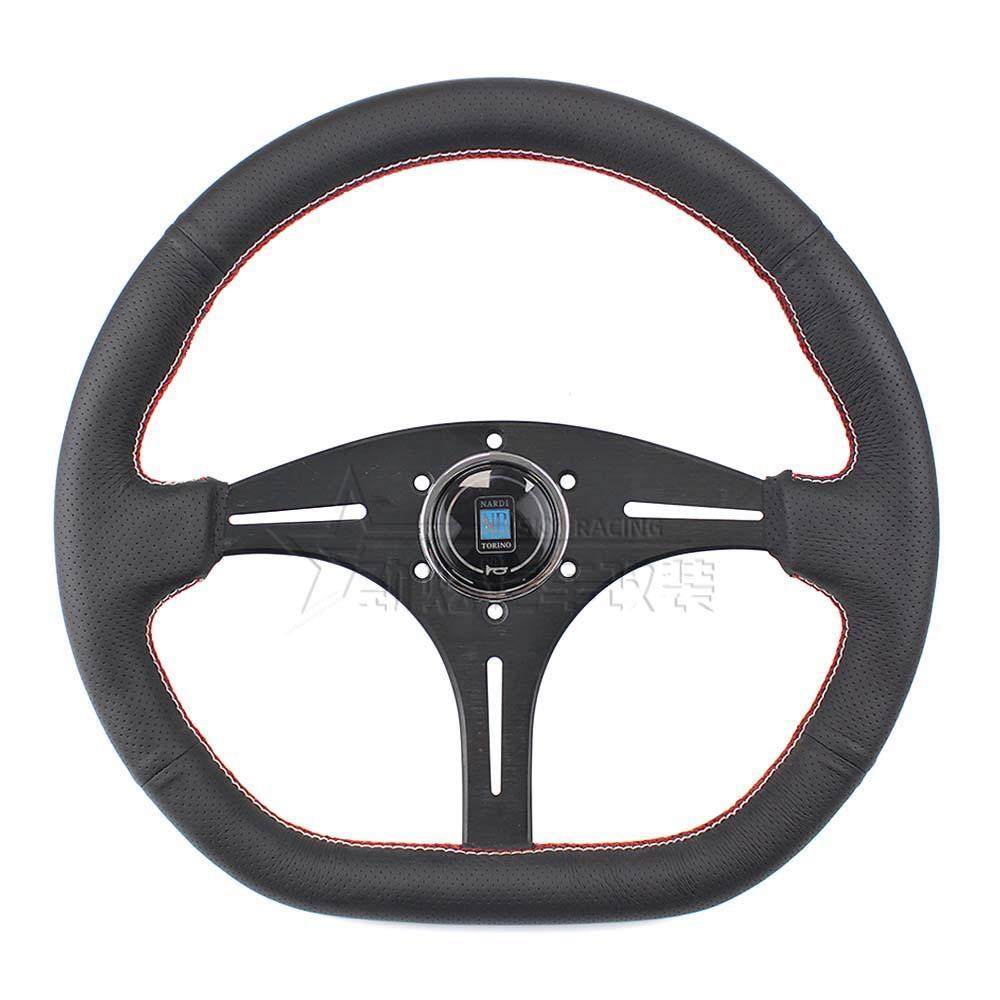 14寸D型汽车改装方向盘ND双线真皮方向盘赛车游戏改装D型转向盘