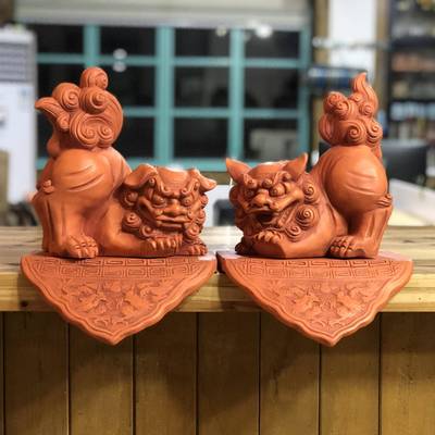 直销石敢当对狮树脂摆件屋顶瓦狮仿石文创旅游景区工艺纪念品