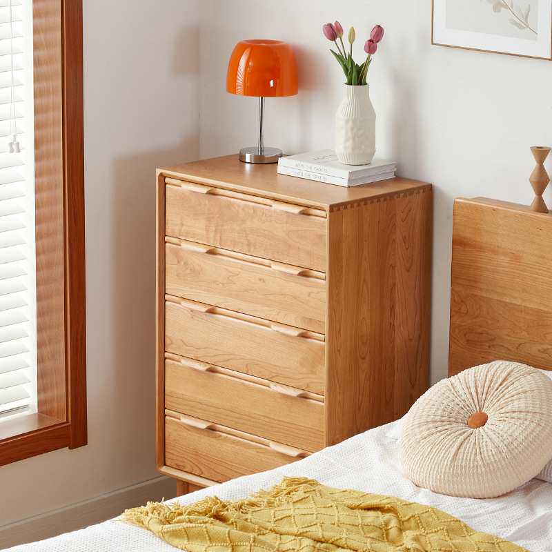 日式实木五斗柜樱桃木家用储物柜简约现代抽屉收纳柜橡木原木北欧