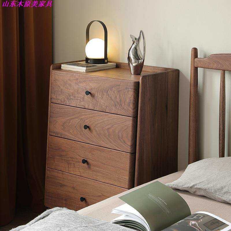 全实木黑胡桃卧室收纳四斗柜客厅极简型北欧边柜储物柜抽屉柜家具