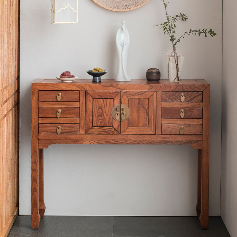 实木玄关柜装饰柜柜子老榆木新中式玄关台简约条几条案进门玄关桌