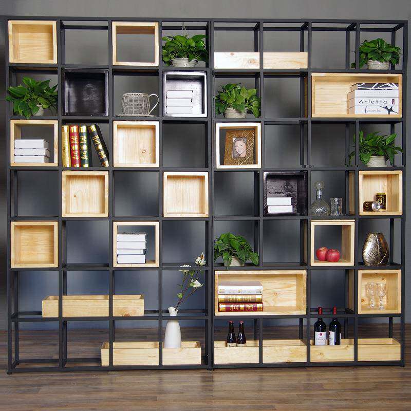 书架置物架书柜落地实木现代简约客厅简易卧室隔断铁艺屏风小格子