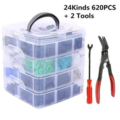 620pcs盒装卡扣新品24种汽车保险杠修理包紧固件膨胀螺丝扣HE154