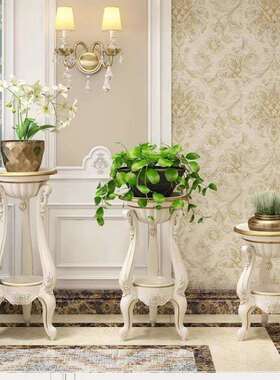 欧式室内花盆架多层描金花架白色花几仿实木落地客厅阳台置物架