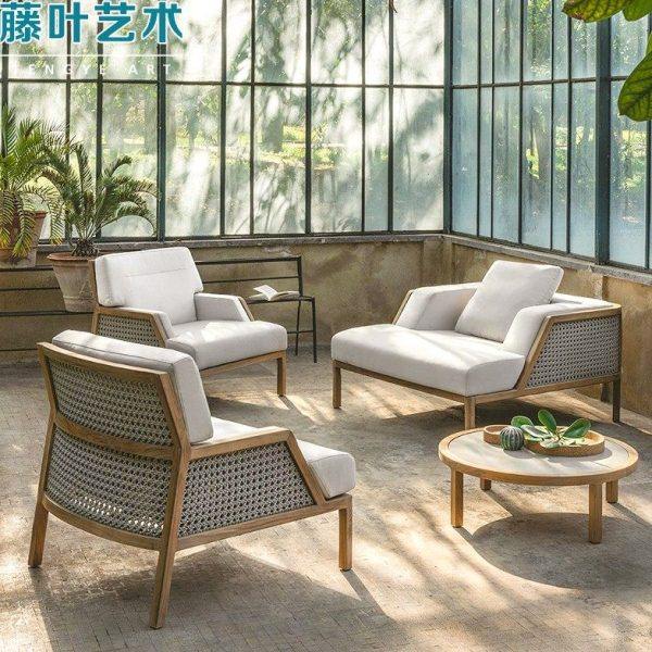 户外柚木沙发庭院别墅阳台家具室外露天露台花园藤编沙发茶几组合,住宅家具,户外沙发,淘宝优惠券,粉丝福利购,淘宝优惠卷