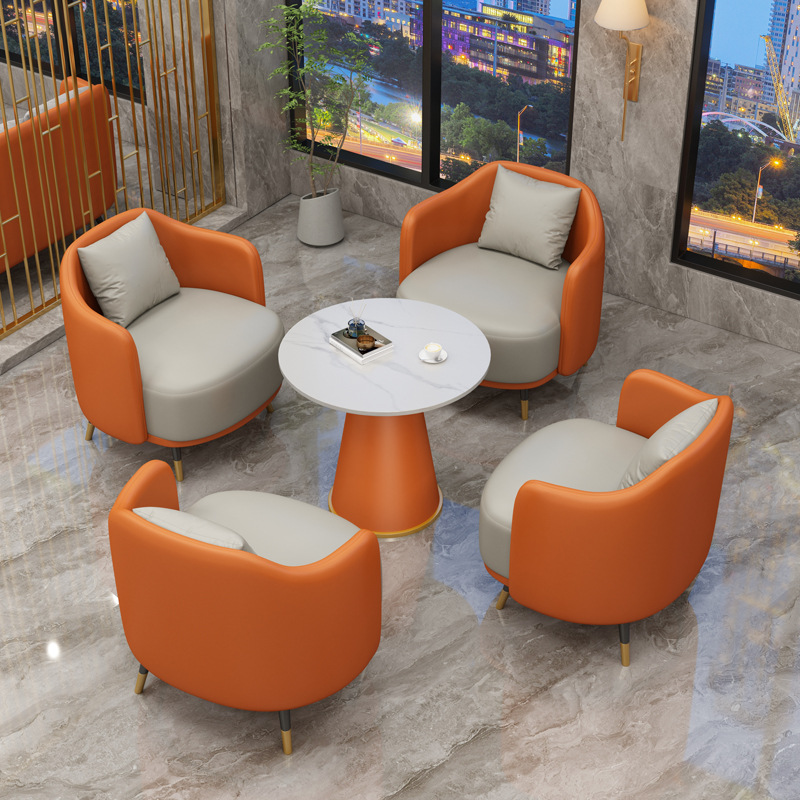 轻奢岩板洽谈接待桌椅组合售楼处会客家用阳台休闲商务沙发小圆桌