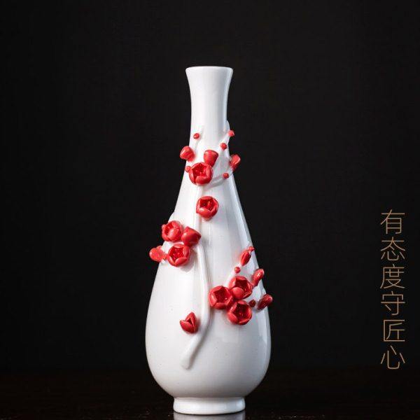 态白梅花中式禅意茶室家居桌面装饰品客厅博古架腊梅插花花瓶摆件