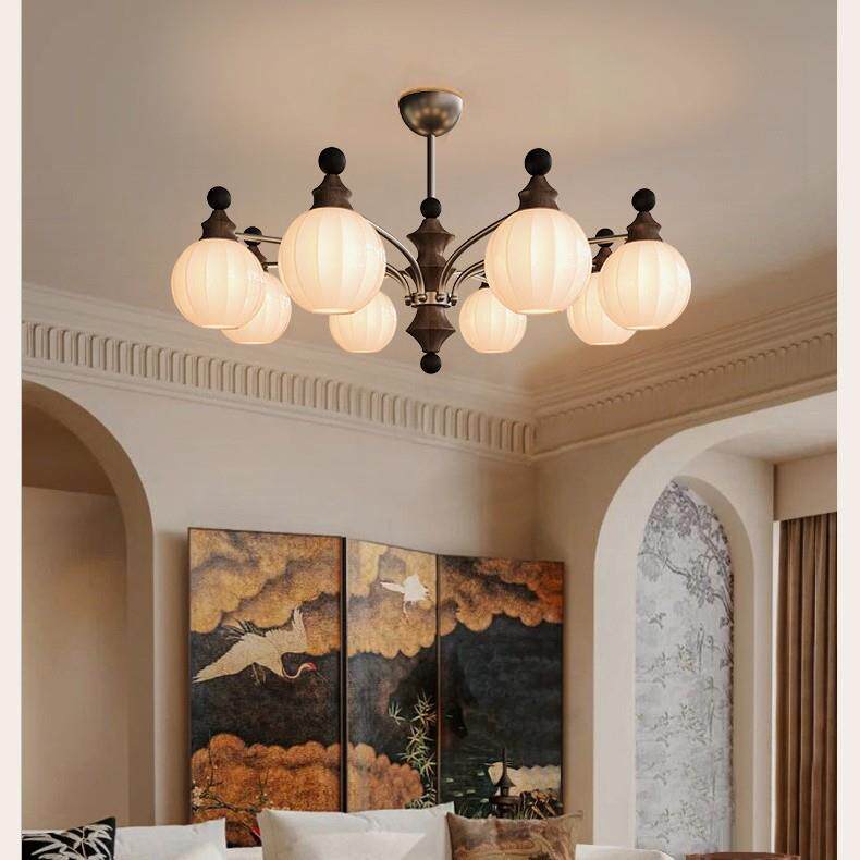 法式中古风客厅吊灯复古胡桃木2026年新款灯饰设计师高级感主卧灯