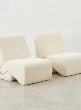 北欧简约现代奶油风白色沙发椅设计师小户型羊羔毛单人中古休闲椅