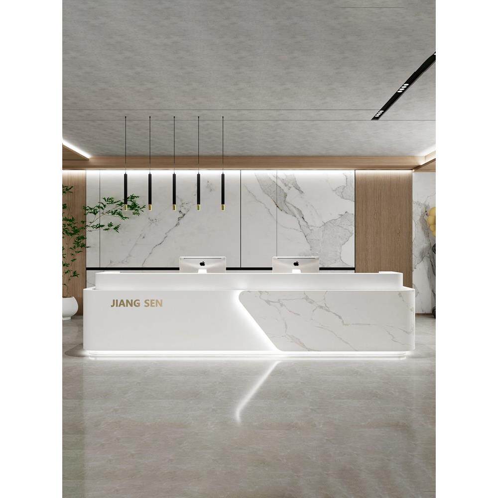 现代公司前台接待台酒店服务台定制岩板不锈钢会所烤漆吧台收银台