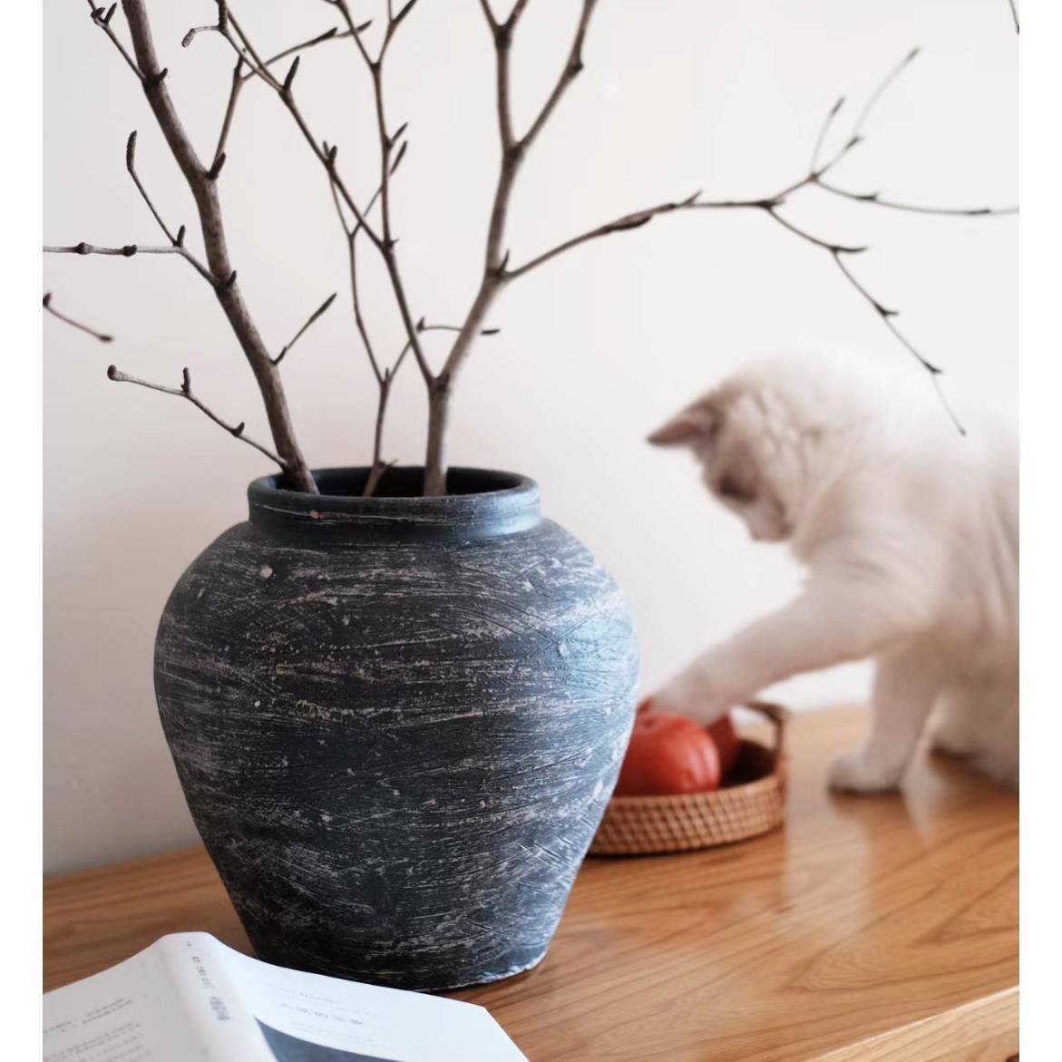 陶瓷花瓶新中式复古粗陶罐日式侘寂风装饰家居台面民宿摆件插干花