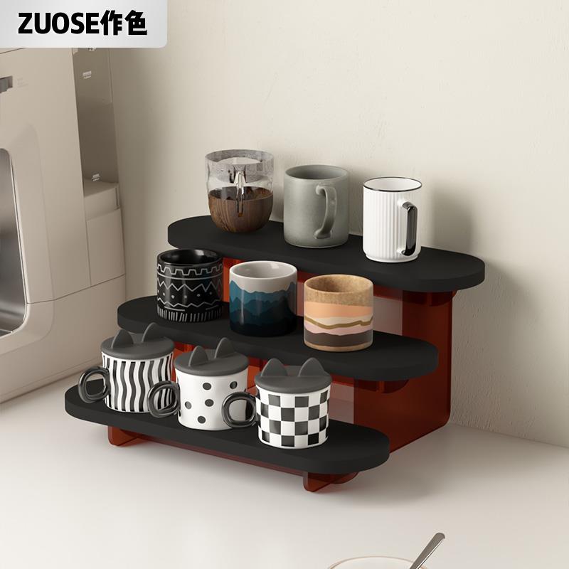 桌面杯子置物架阶梯式亚克力手办盲盒展示架摆件架咖啡杯马克杯架