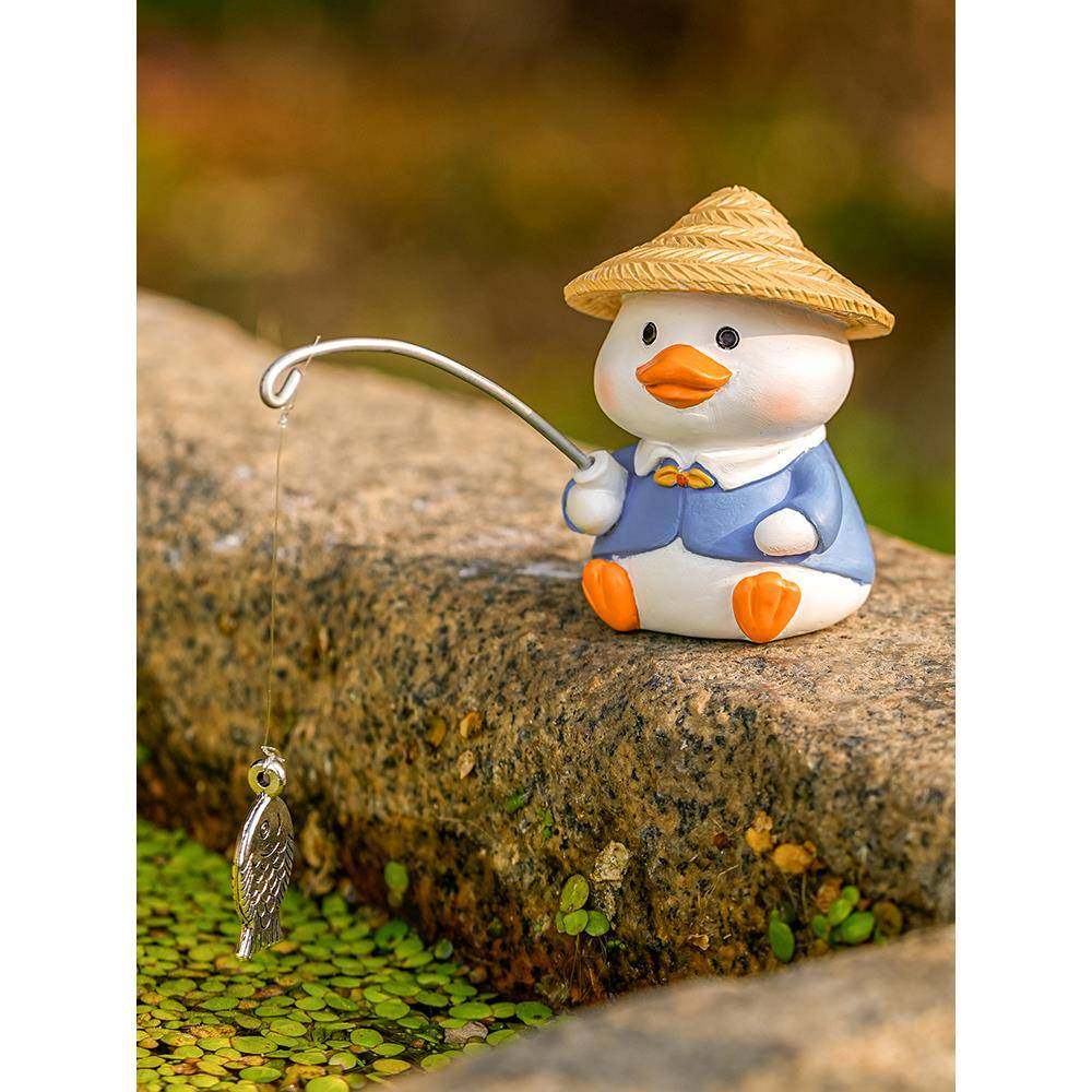 鱼缸景观可爱动物钓鱼饰品创意景观微景观装饰假山流水鱼池愈合系