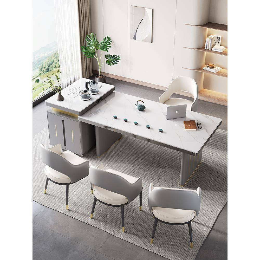 现代简约岛台餐桌一体可移动岩板茶桌椅组合客厅家用办公室泡茶桌