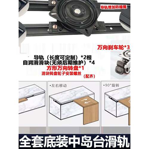 旋转岛台滑轨五金配件抽拉中岛台轨道导轨平移可伸缩岛台餐桌导轨