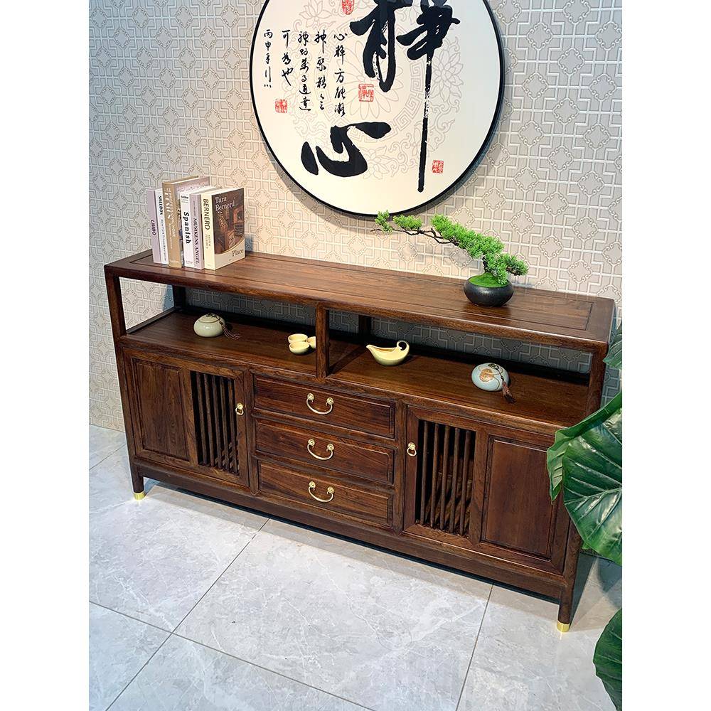 老榆树新中式实木餐具柜双门式家庭墙面展示柜简约现代茶室入口柜