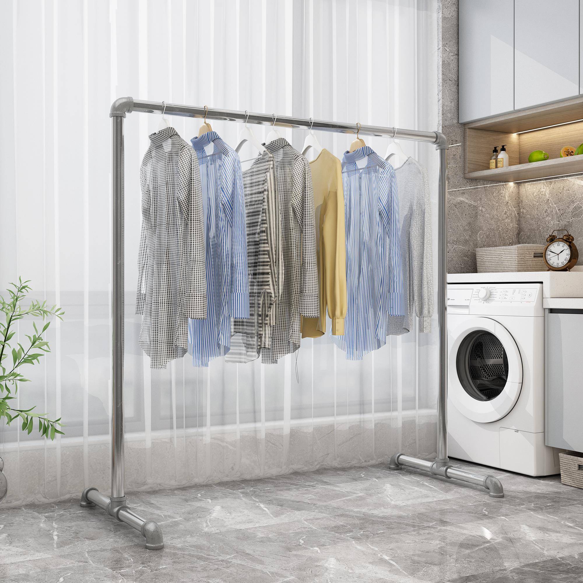 水管镀锌管挂衣架服装展示架家用落地阳台晾衣架晒被子单杠衣服架