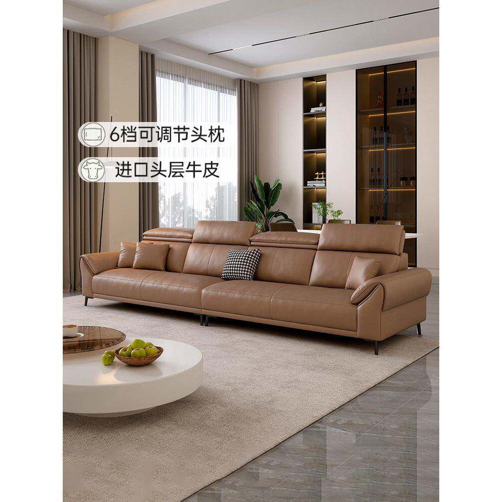意大利Normcore真皮沙发小公寓覆古可调头枕客厅直排三个座位高背
