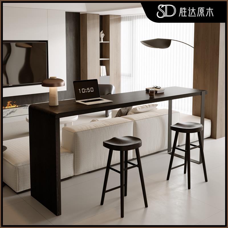 loft加高黑色实木书桌双人客厅吧台桌横厅隔断长条桌站立式电脑桌